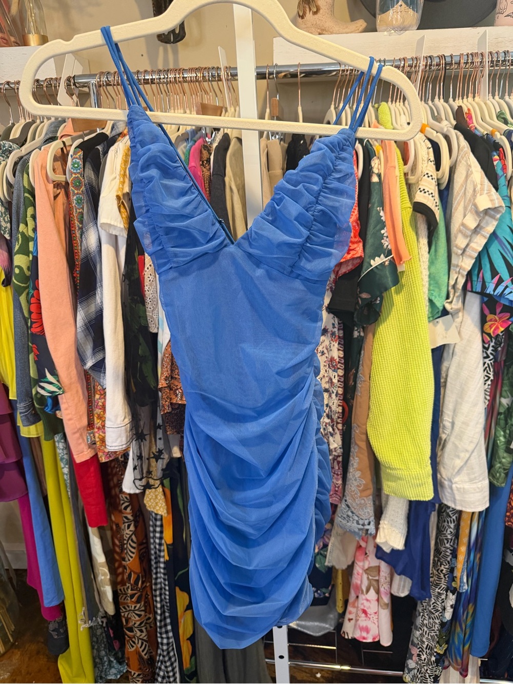 NWOT BEBE Ruched Strappy V-Neck Mini Dress - Picture 6 of 9